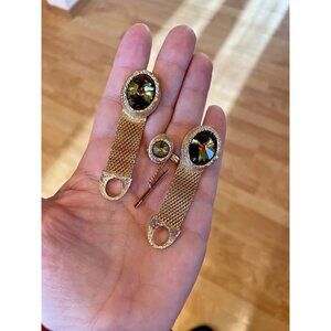 Vintage Men's Swank‎ Watermelon Rivoli Glass Cufflinks Tie Pin